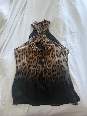 Roberto Cavalli Leopard-Print Halter Camisole in Black and Brown